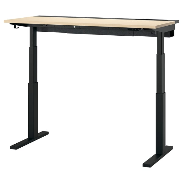 MITTZON ミッツォーン デスク 昇降式, 100V バーチ材突き板/ブラック, 140x60 cm
