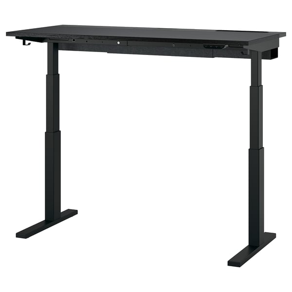 MITTZON ミッツォーン デスク 昇降式, 100V ブラックステインアッシュ材突き板/ブラック, 140x60 cm
