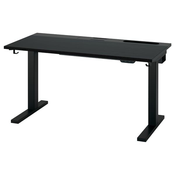 MITTZON ミッツォーン デスク 昇降式, 100V ブラックステインアッシュ材突き板/ブラック, 120x60 cm