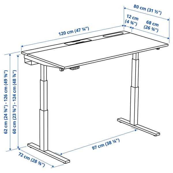 MITTZON ミッツォーン デスク 昇降式, 100V ウォールナット材突き板/ブラック, 120x80 cm