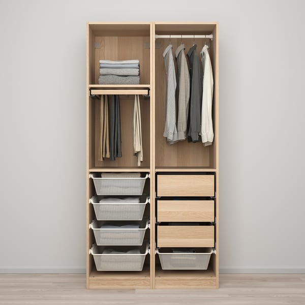 PAX パックス / FORSAND フォルサンド ワードローブコンビネーション, ホワイトステインオーク調/ホワイトステインオーク調, 100x60x201 cm