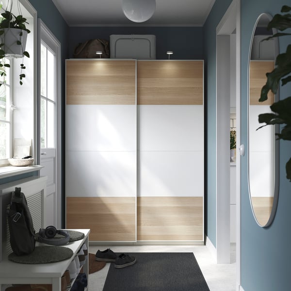 PAX パックス / MEHAMN メーハムン ワードローブコンビネーション, ホワイト/両面仕様 ホワイトステインオーク調, 150x43x201 cm