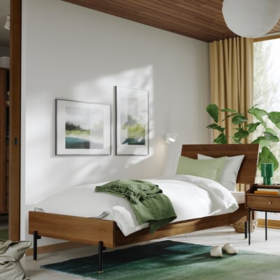 RÅDMANSÖ ロードマンソー ベッドフレーム, ブラウン ウォールナット調/ルーローイ, 90x200 cm