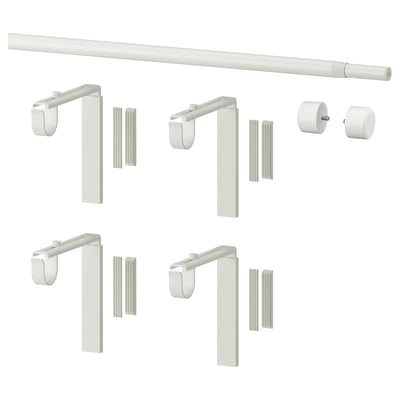 RÄCKA レッカ カーテンポールコンビネーション, 壁/天井用ブラケット付き/フィニアル付き ホワイト, 210-385 cm