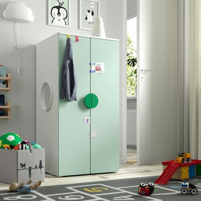 SMÅSTAD スモースタード / PLATSA プラッツァ ワードローブ, ホワイト/ライトグリーン, 60x57x123 cm