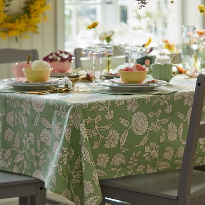SMÖRFISK スモールフィスク テーブルクロス, フローラルパターン/グリーン/ホワイト, 145x240 cm