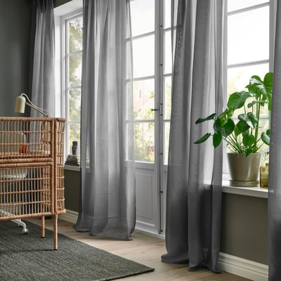 STENFRÖ ステンフロー レースカーテン1組, グレー/ヘディングテープ付き, 145x250 cm