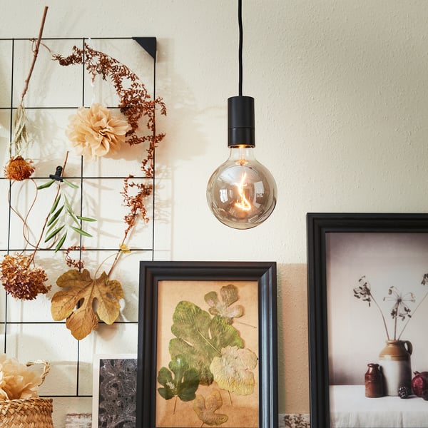 SUNNEBY スンネビ / MOLNART モールナルト ペンダントランプ, ブラック/球形 グレークリアガラス, 125 mm