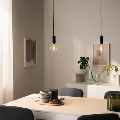 SUNNEBY スンネビ / TRÅDFRI トロードフリ ペンダントランプ 電球付き, ブラック/スマート 電球色