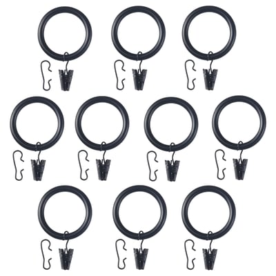 SYRLIG スィールリグ カーテンリング クリップ＆フック付き, ブラック, 38 mm