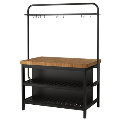VADHOLMA ヴァドホルマ アイランドキッチン ラック付き, ブラック/オーク, 126x79x193 cm