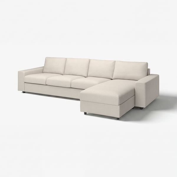 VIMLE ヴィムレ 4人掛けソファ 寝椅子付き, ワイドアームレスト付き/グンナレド ベージュ