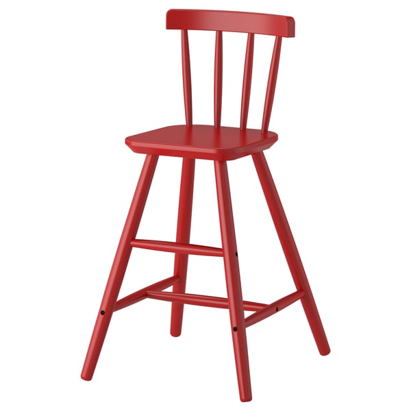 AGAM junior chair, red. Simple, square seat, four legs, back support, beech wood.