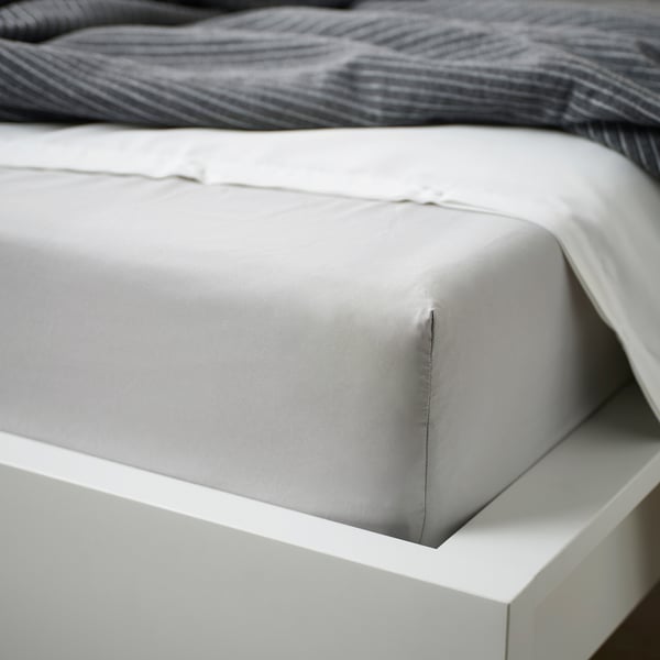 BÄRGLIM Fitted sheet, grey, 150x200 cm