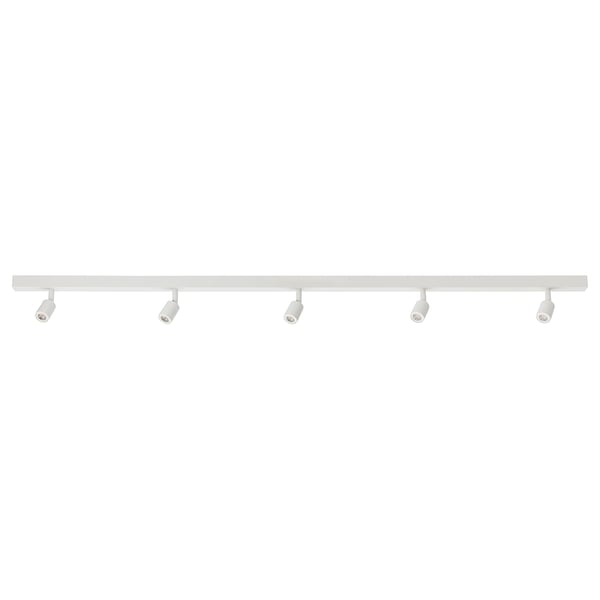 BÄVE white ceiling track light with 5 adjustable spots. Modern minimalist design, perfect for various rooms.