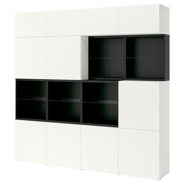BESTÅ Storage combination with doors, black-brown/Lappviken white, 240x42x231 cm