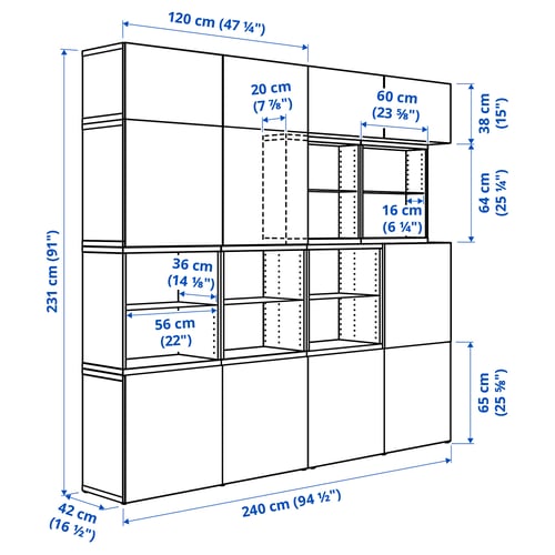 BESTÅ Storage combination with doors, white/Lappviken white, 240x42x231 cm