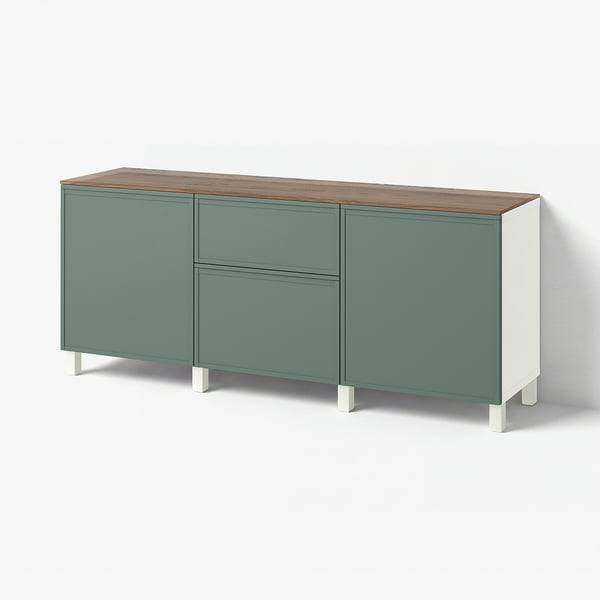 BESTÅ Storage combination with drawers, white/Krukmakare dark grey-green, 180x42x75 cm