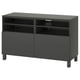 Modern grey tv stand, BESTÅ series, two doors and adjustable shelves for cable management.