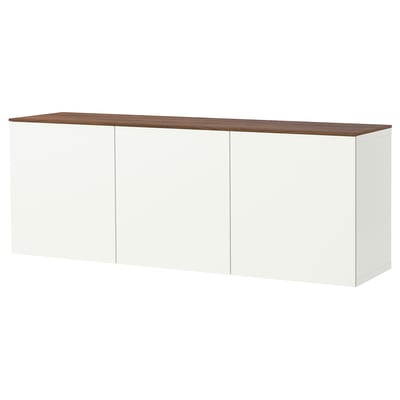 BESTÅ Wall-mounted cabinet combination, white Förvaltare/brown walnut effect, 180x42x65 cm