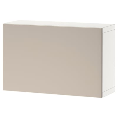 Beige BESTÅ storage cabinet, rectangular, plain surface, wall-mountable.