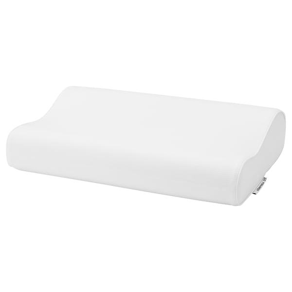 Ergonomic white memory foam pillow for back and side sleepers.