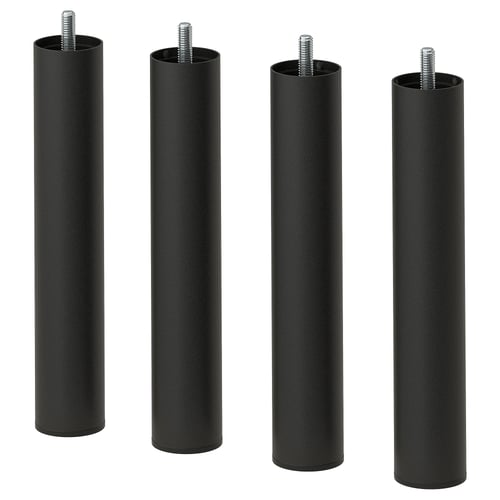 Four black cylindrical metal legs with threaded tops, standing upright.