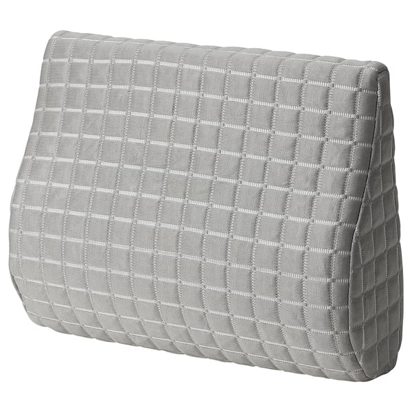 BORTBERG grey lumbar cushion with grid pattern, triangular shape, memory foam, cooler gel layer for back support on chairs.