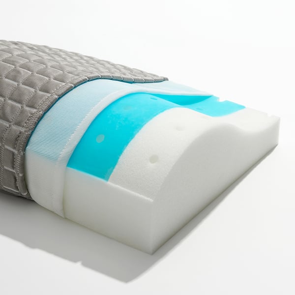 Memory foam pillow cross-section, comfort & support layers.