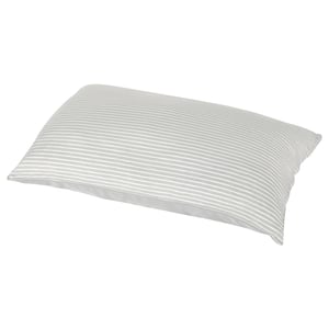 BRANDLILJA pillowcase - grey, striped fabric, recycled polyester back, cooling nylon, rectangular shape.