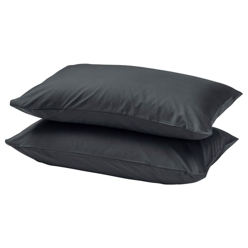 Two dark grey rectangular pillows stacked neatly, smooth texture, simple design.