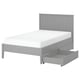GULLABERG bed, grey, wooden, rectangular, simple, with pull-out drawers.