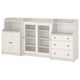 White HAUGA storage set: dressing unit, cabinet, & bookshelf, mixed open/closed storage, sturdy particleboard.