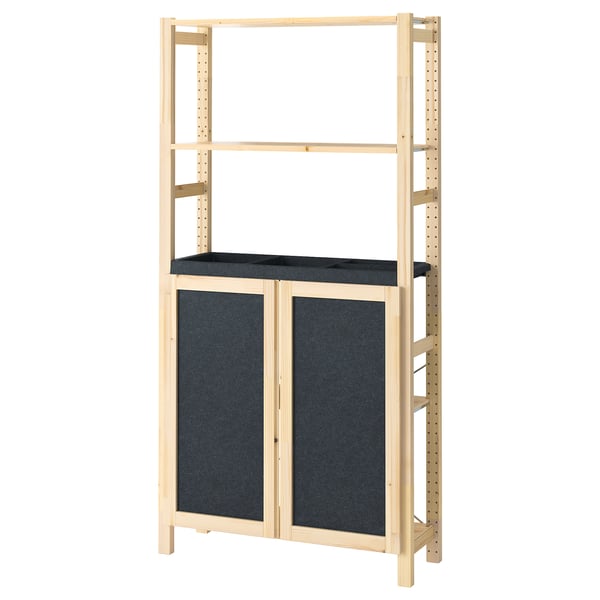 IVAR storage shelf, light pine & dark grey felt, rectangular with adjustable shelves.