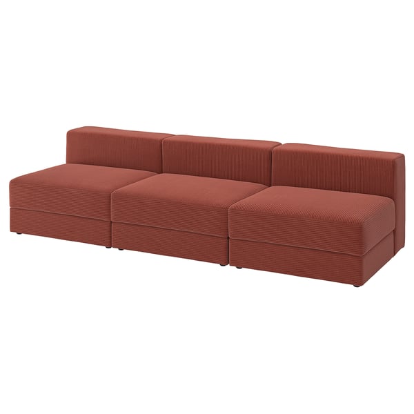 Modular sofa: JÄTTEBO in burnt orange with clean lines, wide cushions, and under-seat storage.