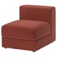 Red corduroy corner sofa chair, thick wale texture, soft to touch.