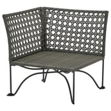 JUTHOLMEN grey modular outdoor sofa, wicker design, durable plastic rattan, curved metal legs, comfortable corner seat.
