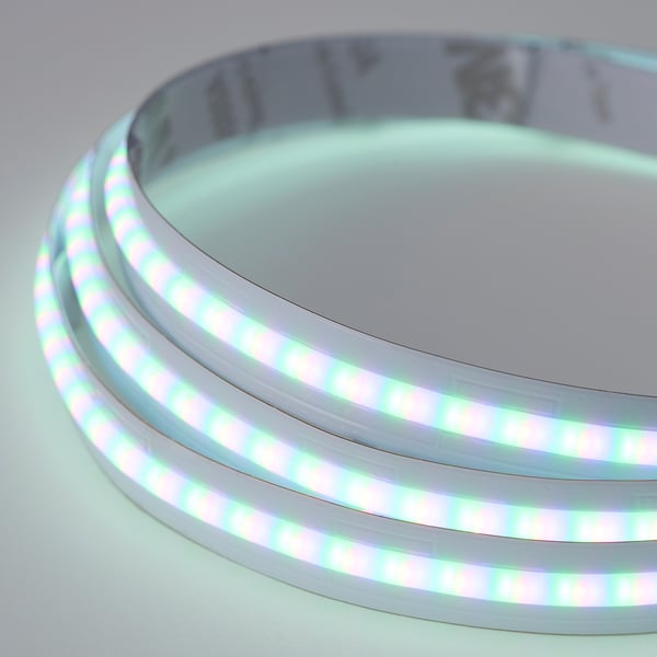 Spiral of bright, multicoloured led lights, showing high-quality craftsmanship and vibrant illumination.