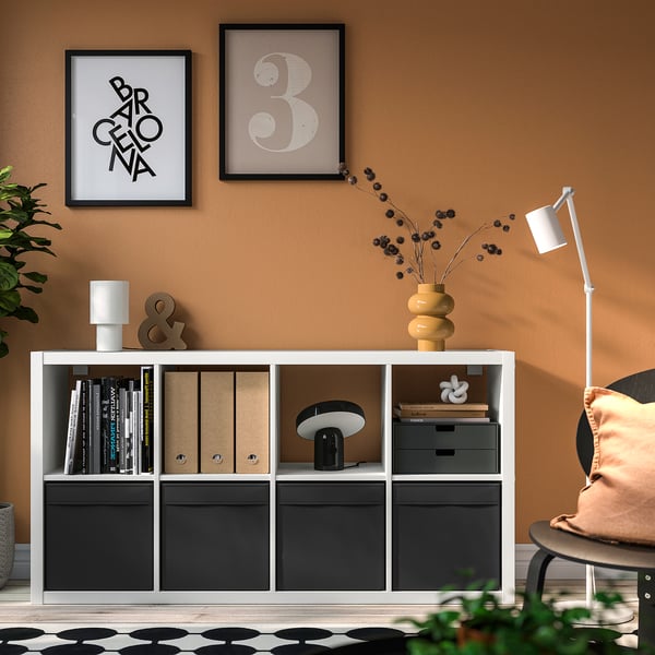 KALLAX Shelving unit, white/Dröna black, 77x39x147 cm