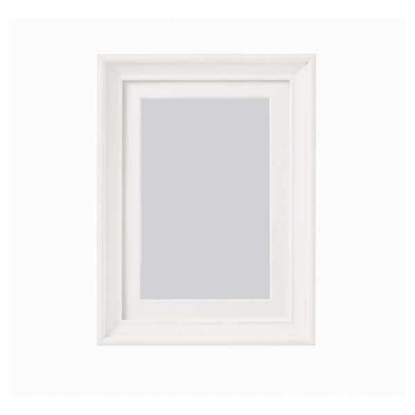 Empty white picture frame, rectangular, modern design.