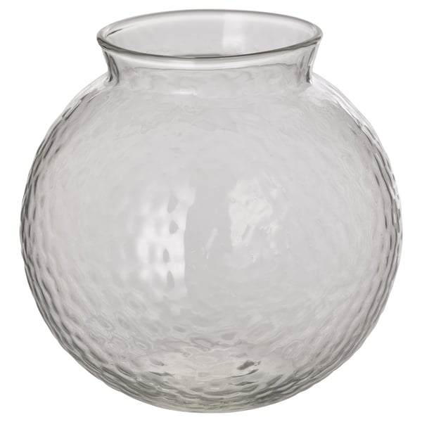 KONSTFULL vase, clear, round, textured glass.