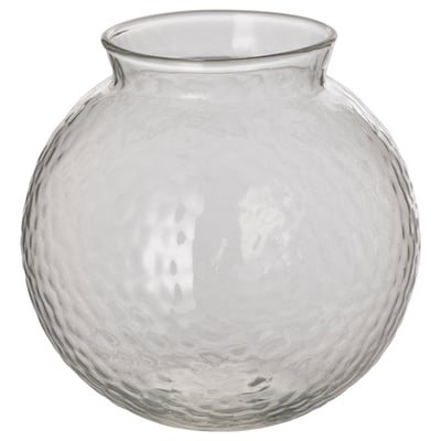 KONSTFULL vase, clear, round, textured glass.