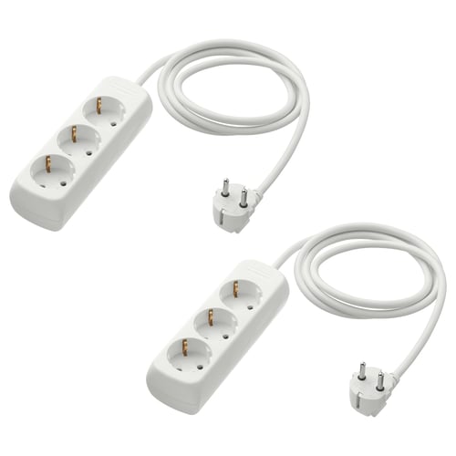 White KOPPLA power strips, 3 sockets each, 1. 5m cable, polypropylene plastic.