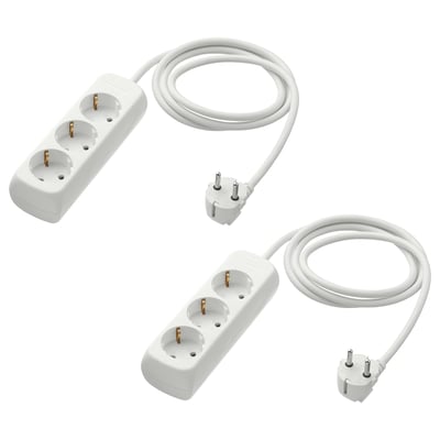 White KOPPLA power strips, 3 sockets each, 1. 5m cable, polypropylene plastic.