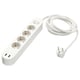 KOPPLA white multi-socket with 4 outlets, 2 usb ports, plastic, elongated shape for space efficiency.
