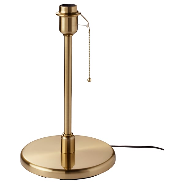 Gold-colored cyndrical lamp with pull chain, wide base, epoxy steel, nickel-plated parts