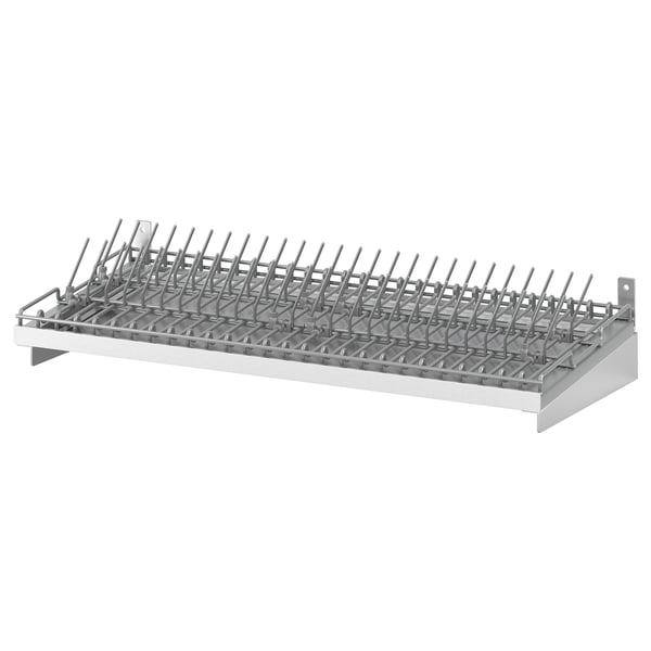 KUNGSFORS silver dish drainer, wall-mounted, stainless steel, rectangular grid design with spikes for drying dishes.