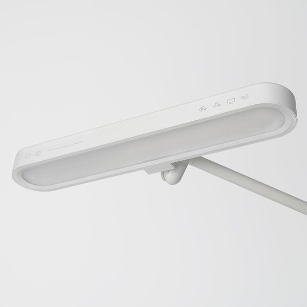 Modern white led desk lamp with adjustable arm, touch controls, and built-in timer. Dimmer and four light modes.
