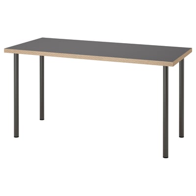 LAGKAPTEN desk, grey, rectangular, metal legs. Modern office furniture.
