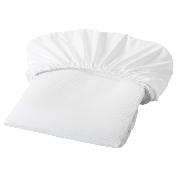 White LENAST mattress protector, rectangular, smooth fabric, waterproof layer, polyester, dust mite resistant.